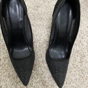 Black Pointed Toe Heels With Black Rhinestones